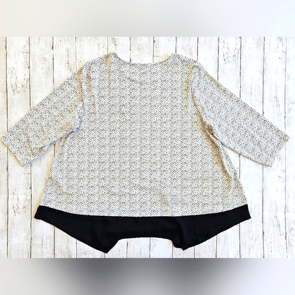 Adrianna Papell Stretchy Slinky Ivory/White & Black Plus Blouse Top Half Sleeve - Picture 3 of 7
